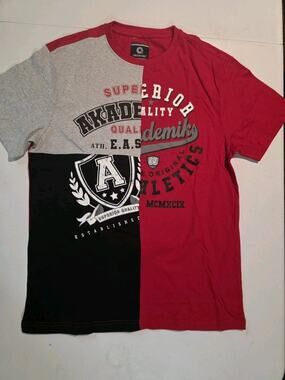 Akademiks T Shirt Mens L Y2K Hip Hop Streetwear Colorblock Varsity Graphic
